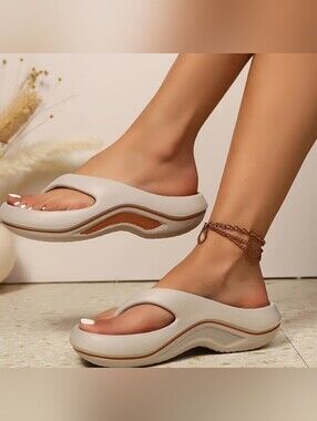 Women’s Cream Platform Slide Sandals - Comfort Arch Support Size 8.5-9, UK 40-41